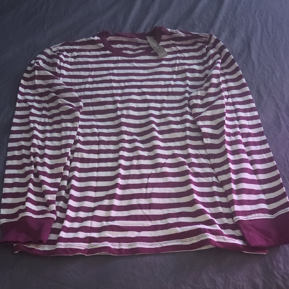 J. Crew Burgundy and White Striped Shirt